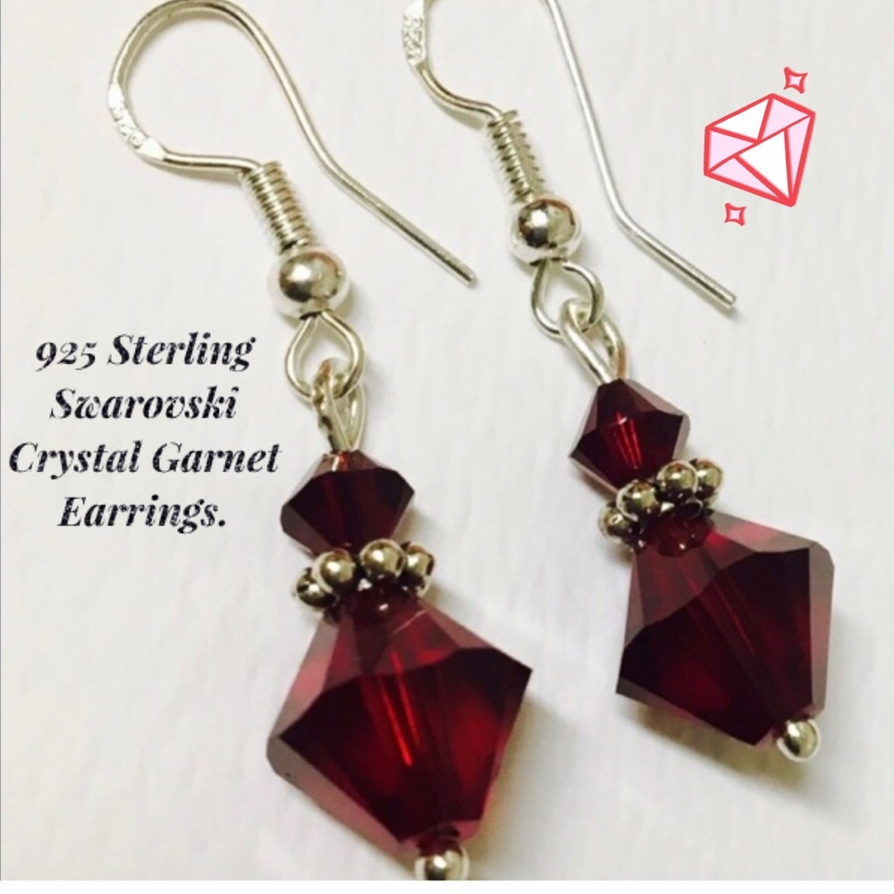 ✅🌹925 Sterling Swarovski Crystal Garnet Earrings